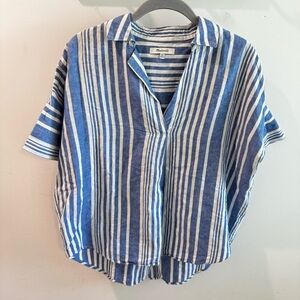 Madewell Linen Blend Courier Button-Back Shirt in Blue White Hinsdale Stripe XXS